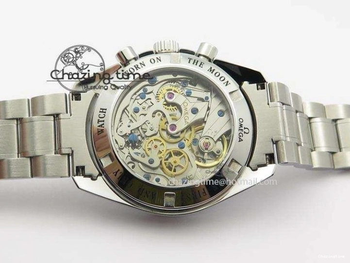 0510 Speedmaster MoonWatch  Apollo 16 Black Dial On SS Bracelet Supportive 8231